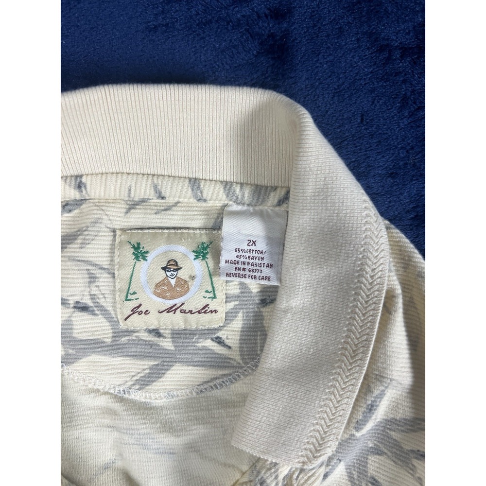 Joe Marlin Polo Shirt Men's Size 2X Ivory Ribbed Cotton Blend Bamboo Print - Picture 3 of 9